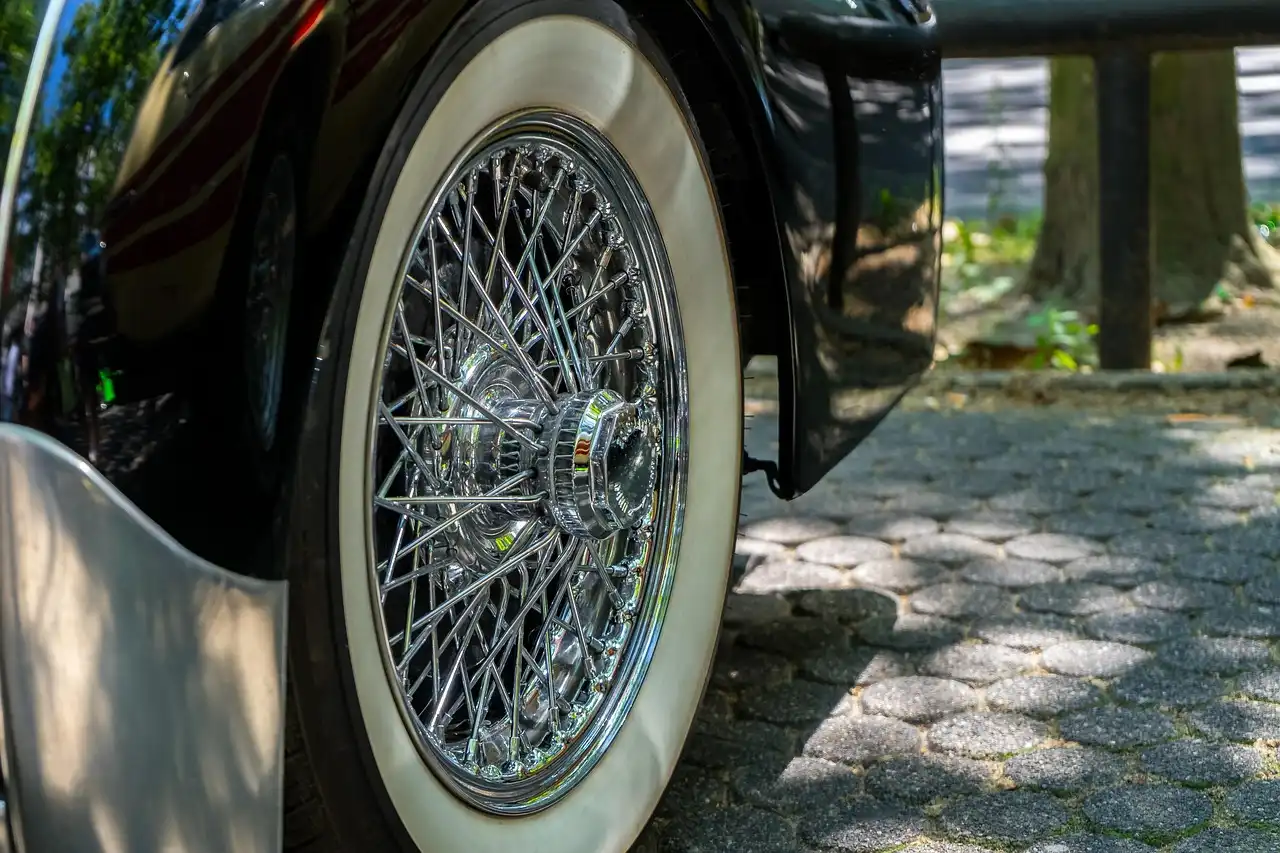 Three tire shine applicators beside a sedan tire in a driveway