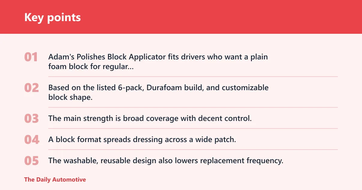 Key points: Adam's Polishes Block Applicator: best for daily drivers