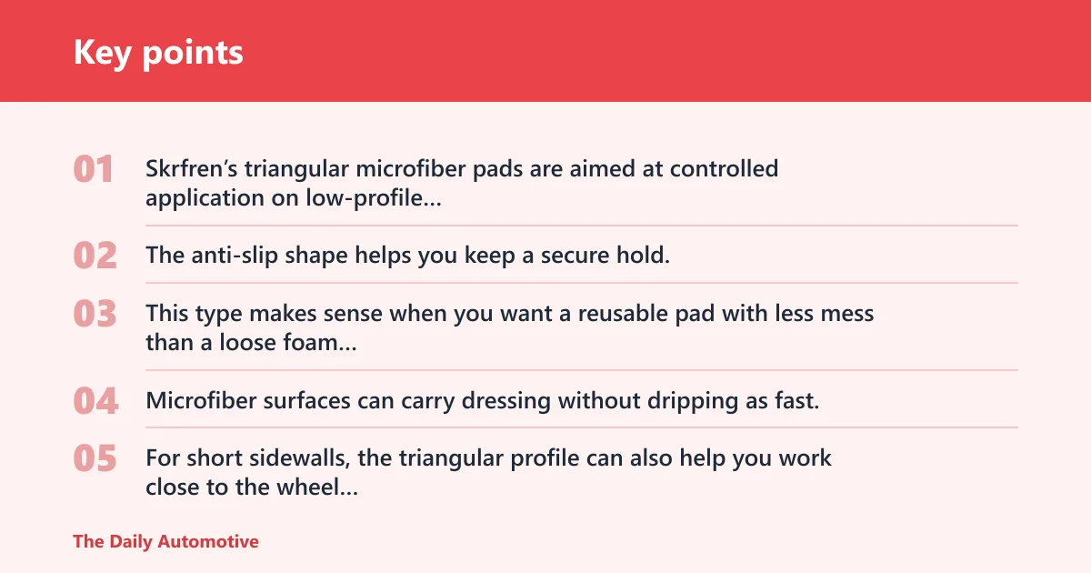 Key points: Skrfren microfiber tire shine pads: best for low-profile tires