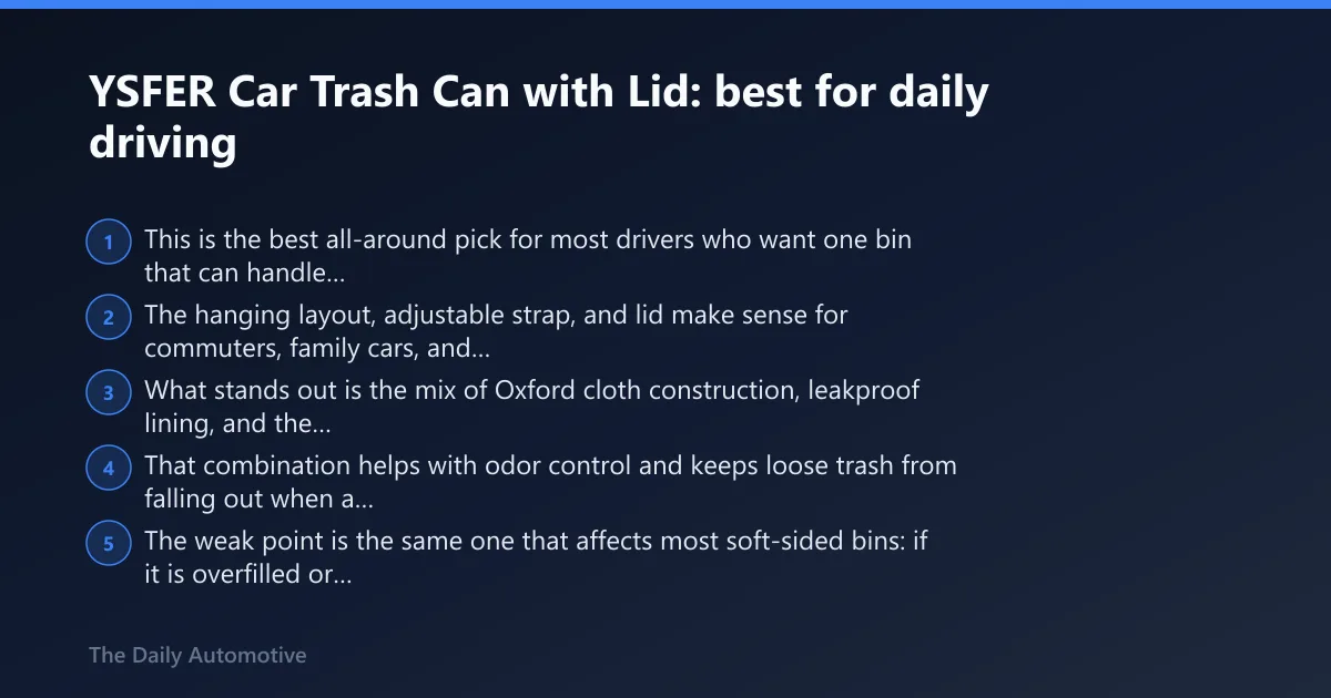 Steps: YSFER Car Trash Can with Lid: best for daily driving