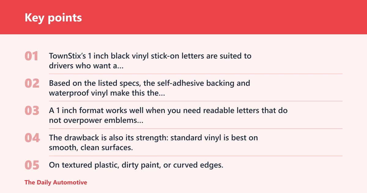 Key points: Vinyl letter decals: best for easy custom installs