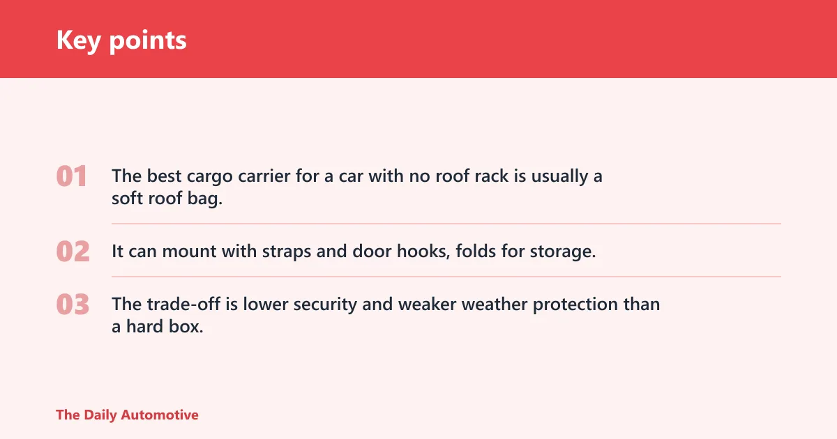 Key points: What is the best cargo carrier for a car with no roof rack?