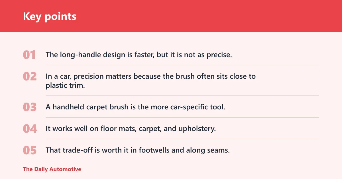 Key points: Should I buy a handheld or long-handle carpet brush for my car?