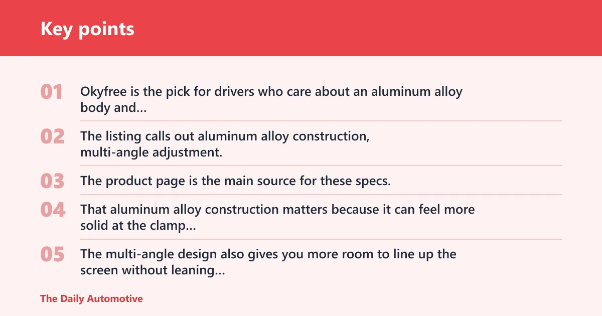 Key points: Okyfree Phone Holder Car: best for a metal build
