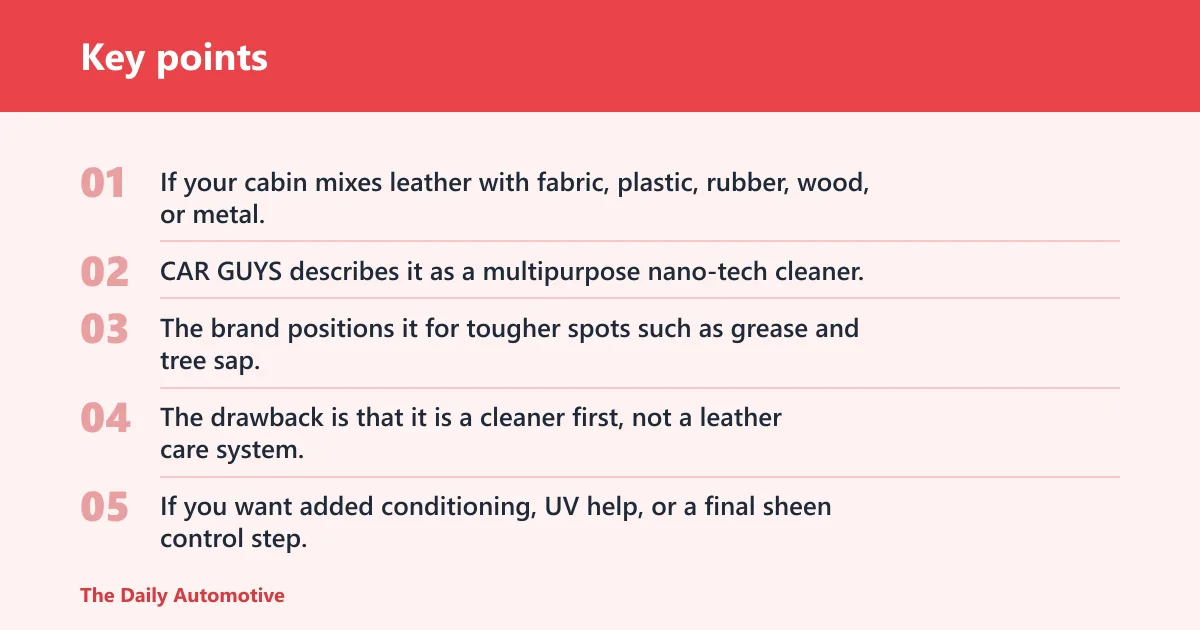 Key points: CAR GUYS Super Cleaner 18 Oz Kit: best for mixed interiors
