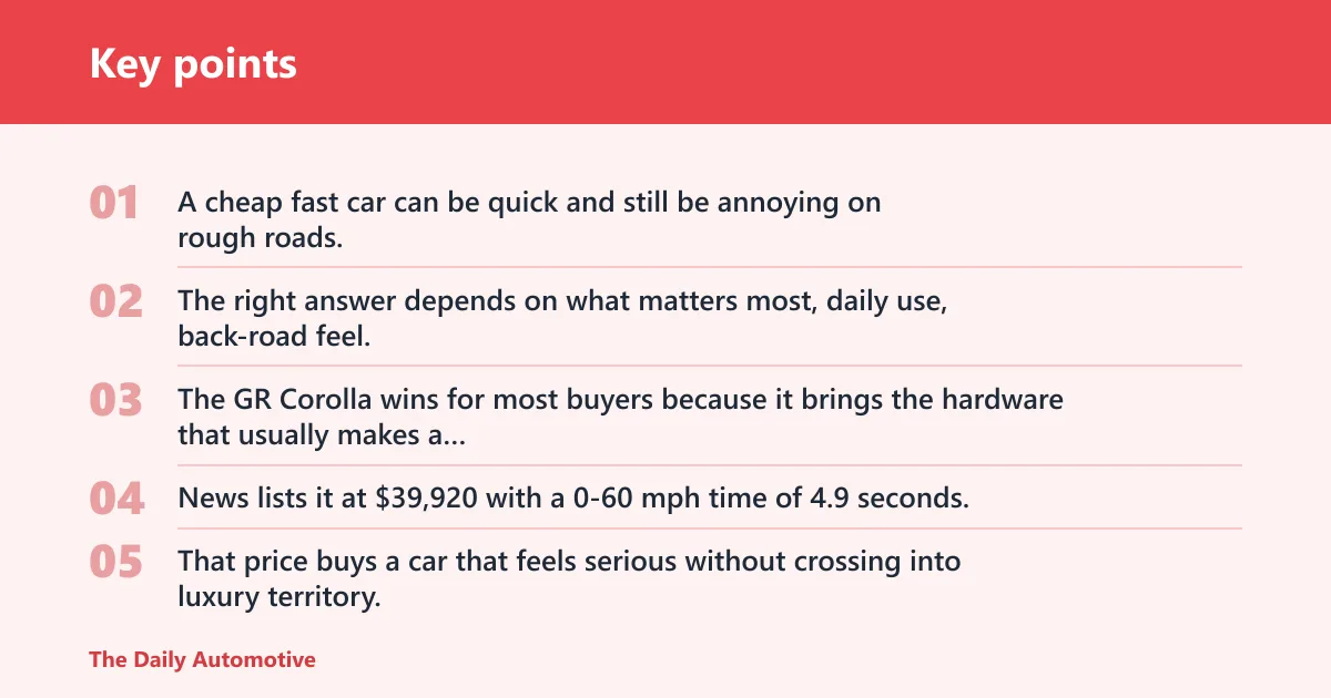 Key points: What are the best cool fast cars for cheap?