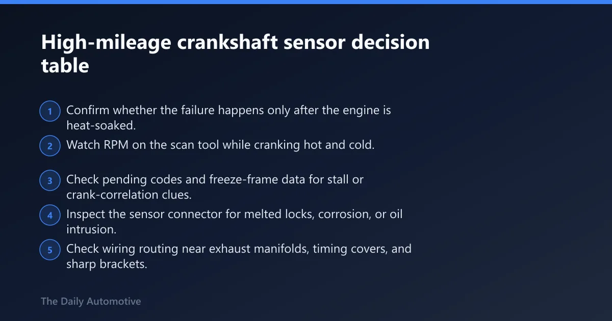 Steps: High-mileage crankshaft sensor decision table