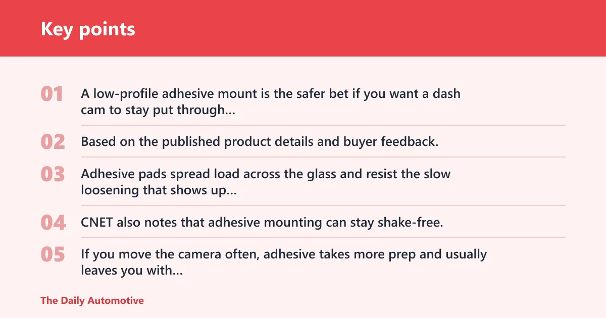 Key points: Windshield adhesive mount: best for permanent installs