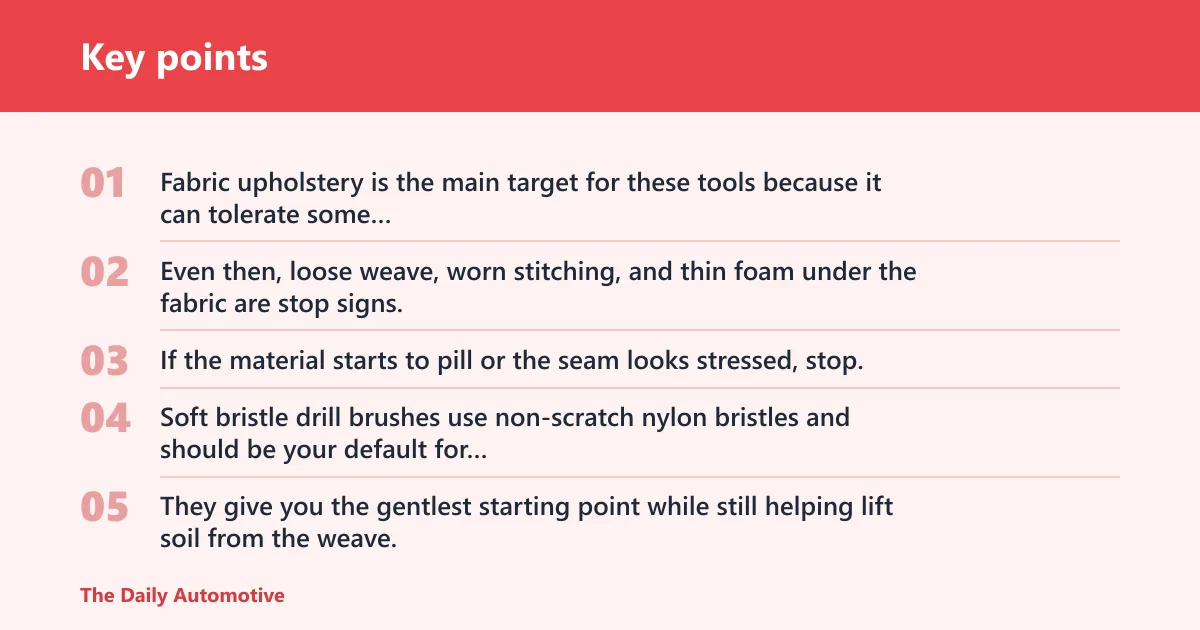 Key points: Are drill brushes safe for fabric car seats?