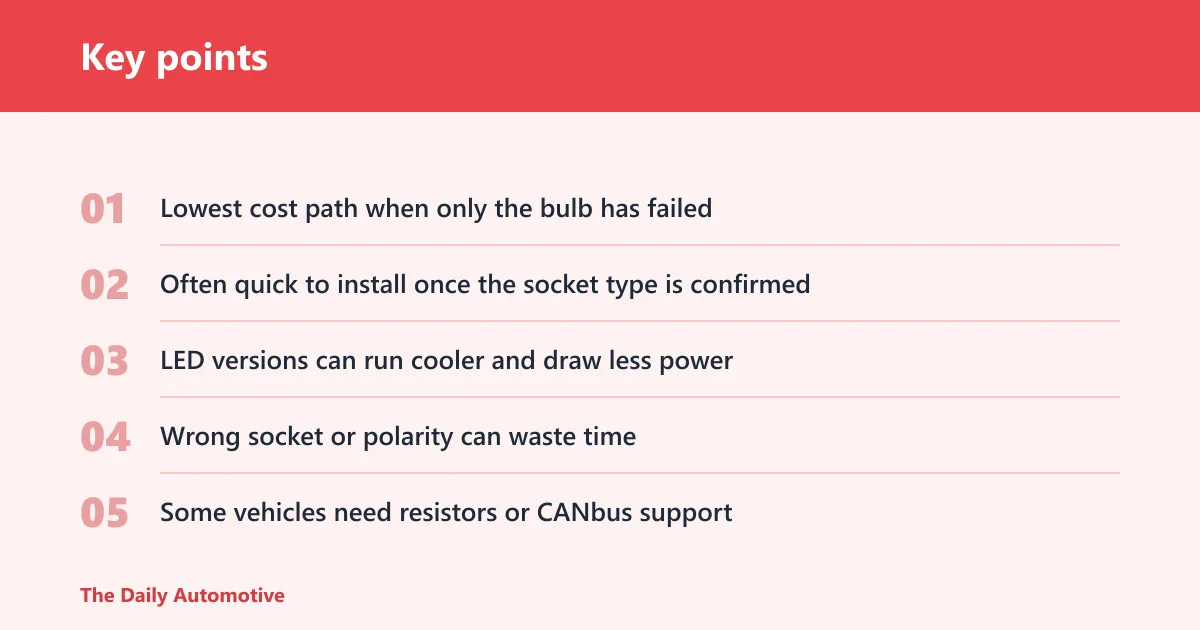 Key points: Bulb-size upgrades: best for simple repairs
