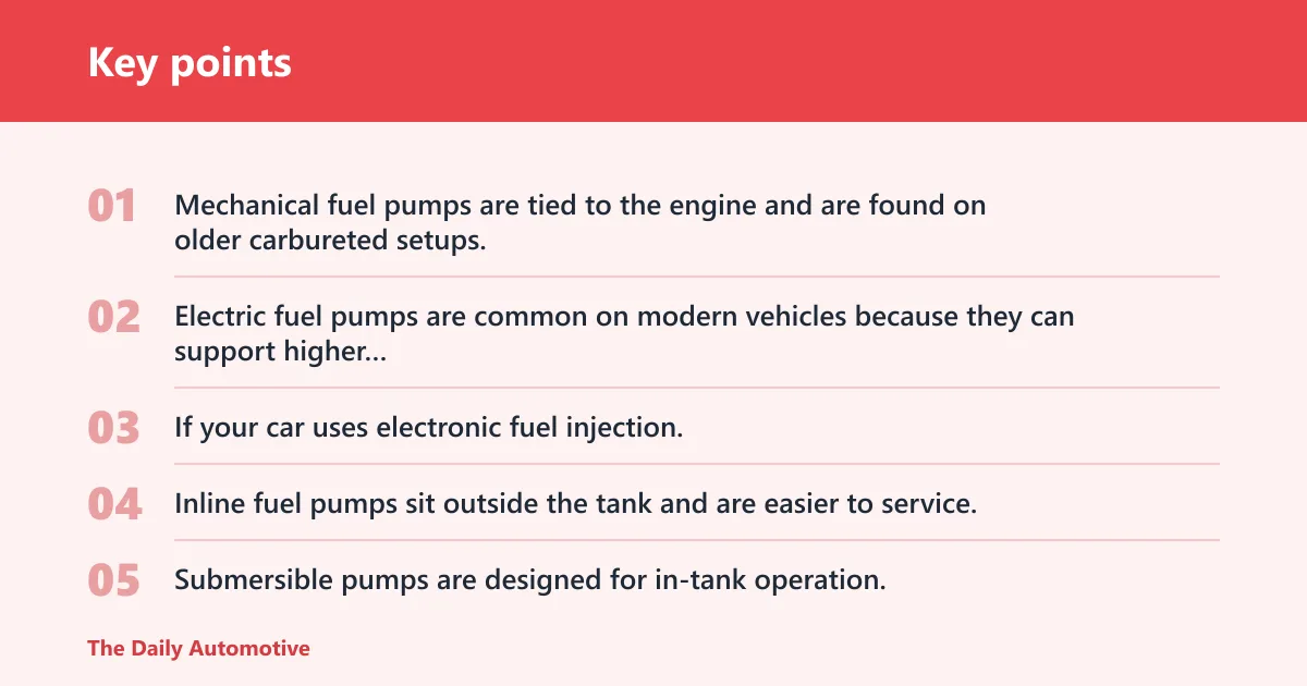 Key points: Which fuel pump type fits your car?