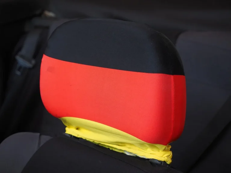 Three car headrest covers on a car seat in natural light