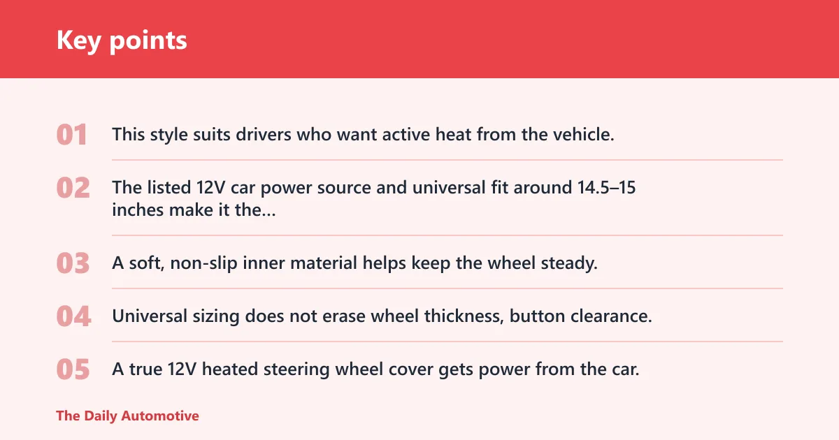 Key points: 12V heated cover: best for daily commutes