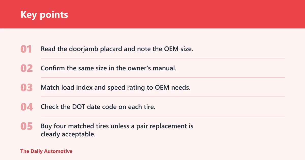 Key points: Find your tire size and ratings