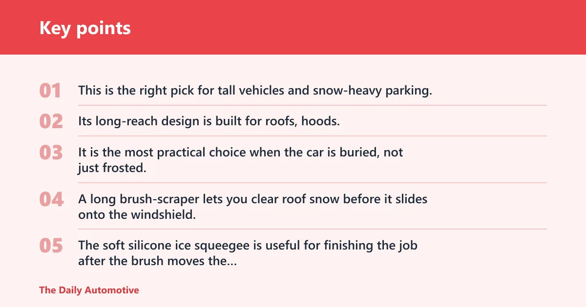 Key points: Epltion 72" Extendable Long Snow Brush with Ice Scraper: best for SUVs