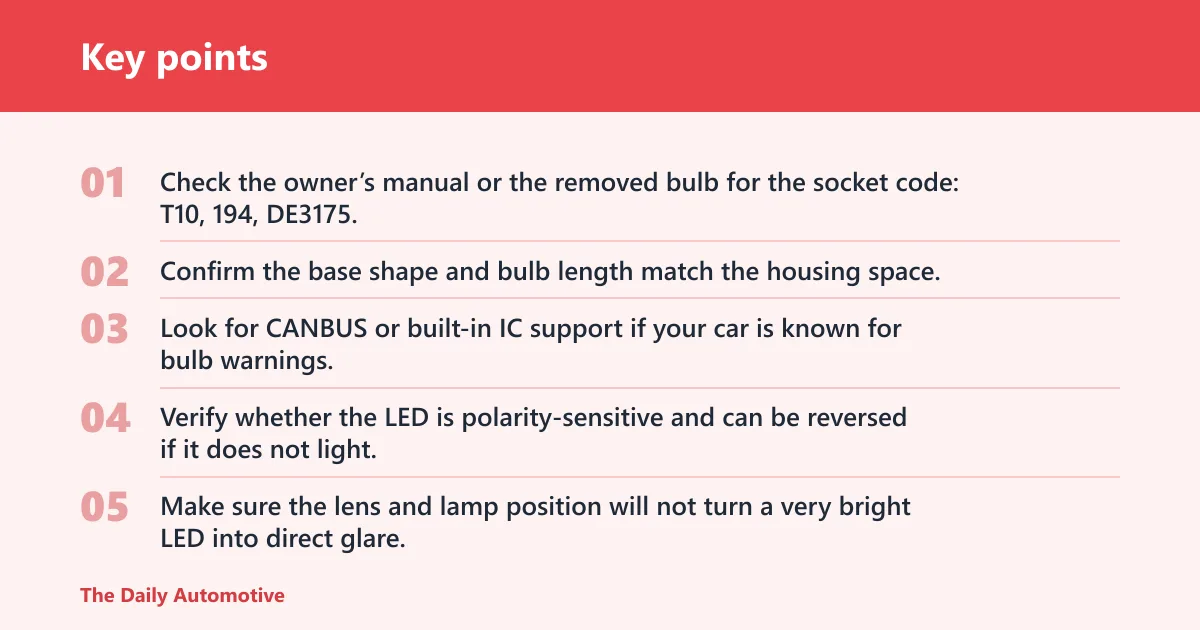 Key points: White LED bulb kit: best for clear cabin light