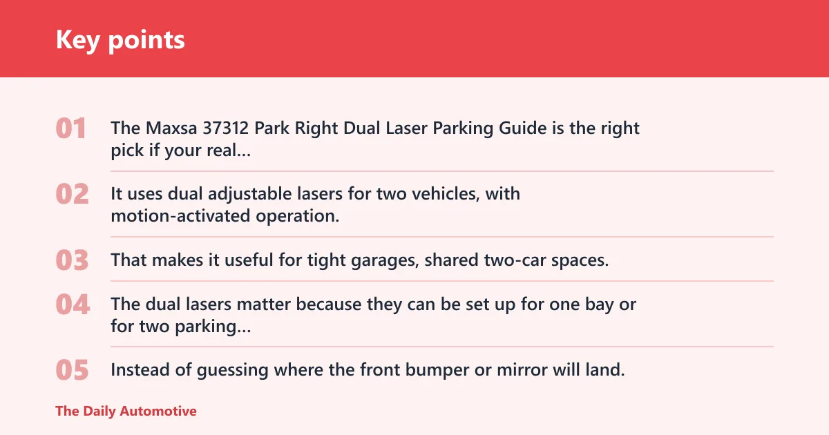Key points: Maxsa 37312 Park Right Dual Laser Parking Guide: best for garage parking