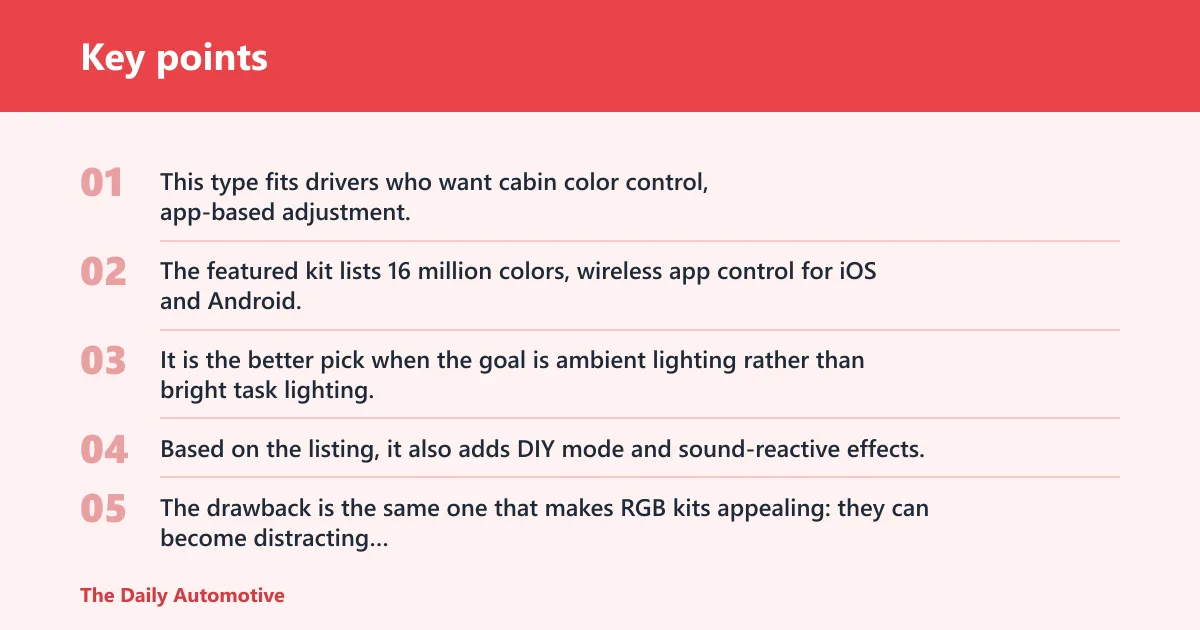 Key points: RGB interior LED strip kit: best for ambient color