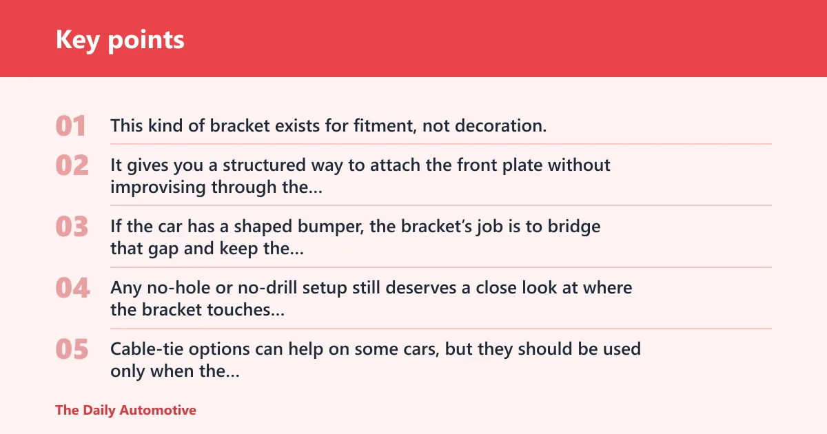 Key points: ABS front bracket: best for no-hole bumpers