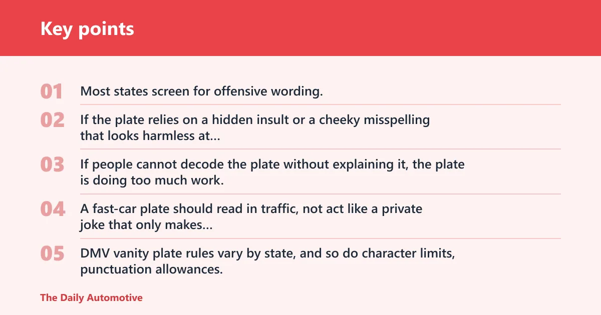 Key points: What should you avoid on a vanity plate?