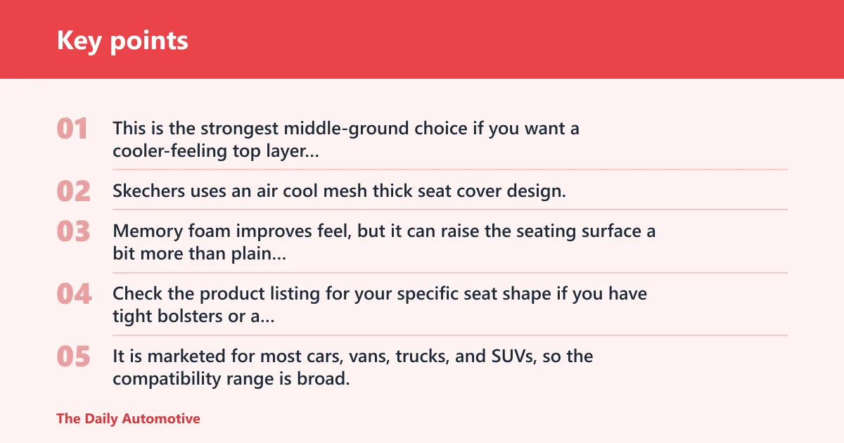 Key points: Skechers Memory Foam Car Seat Covers: best for support