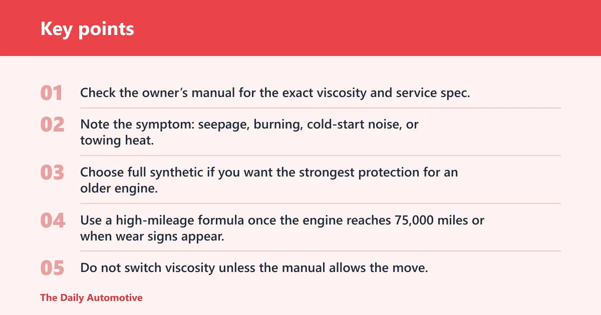 Key points: High-mileage oil decision matrix