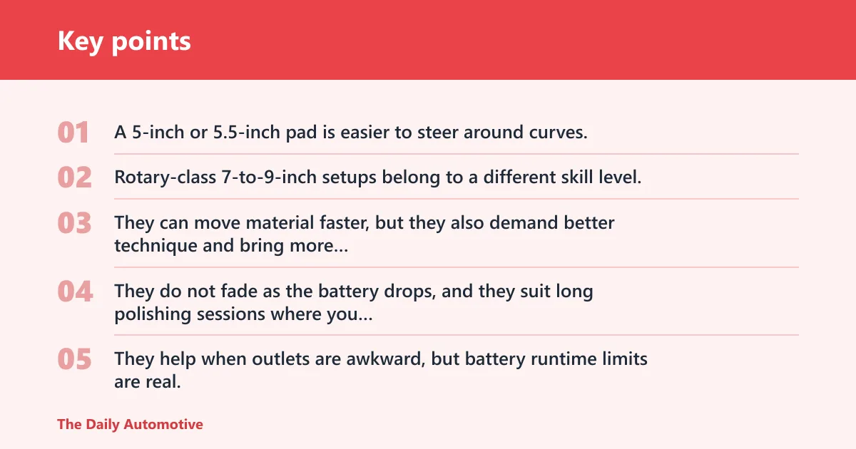 Key points: Which orbital buffer fits your garage?