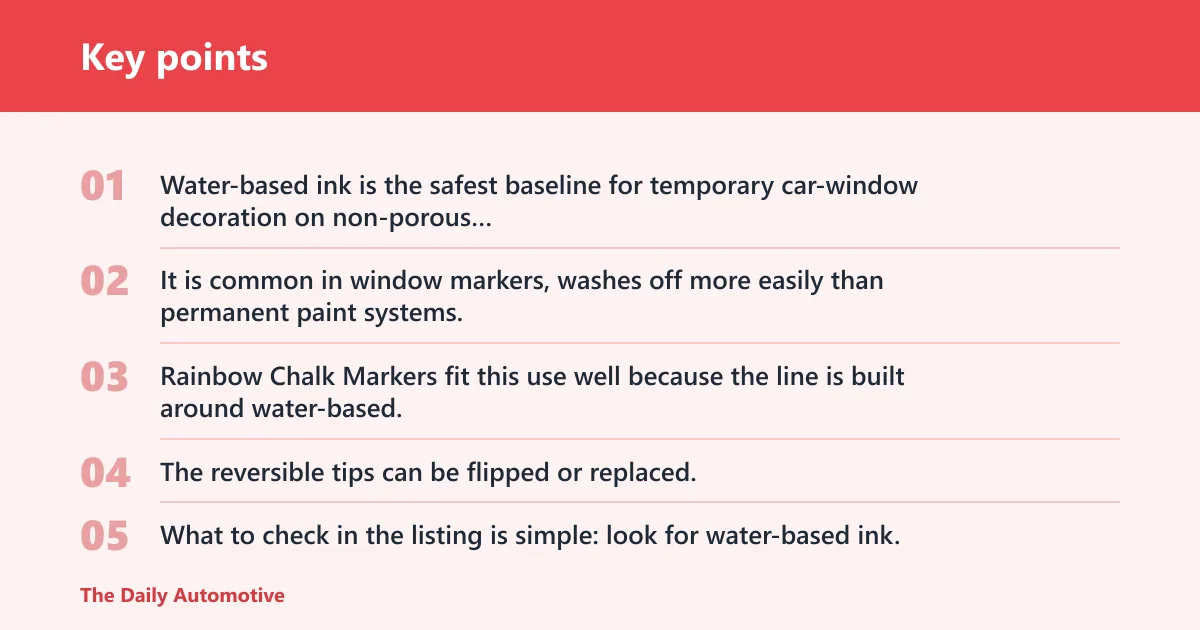 Key points: Water-based window markers: best for parade messages