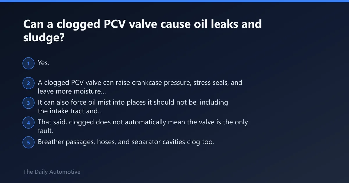 Steps: Can a clogged PCV valve cause oil leaks and sludge?