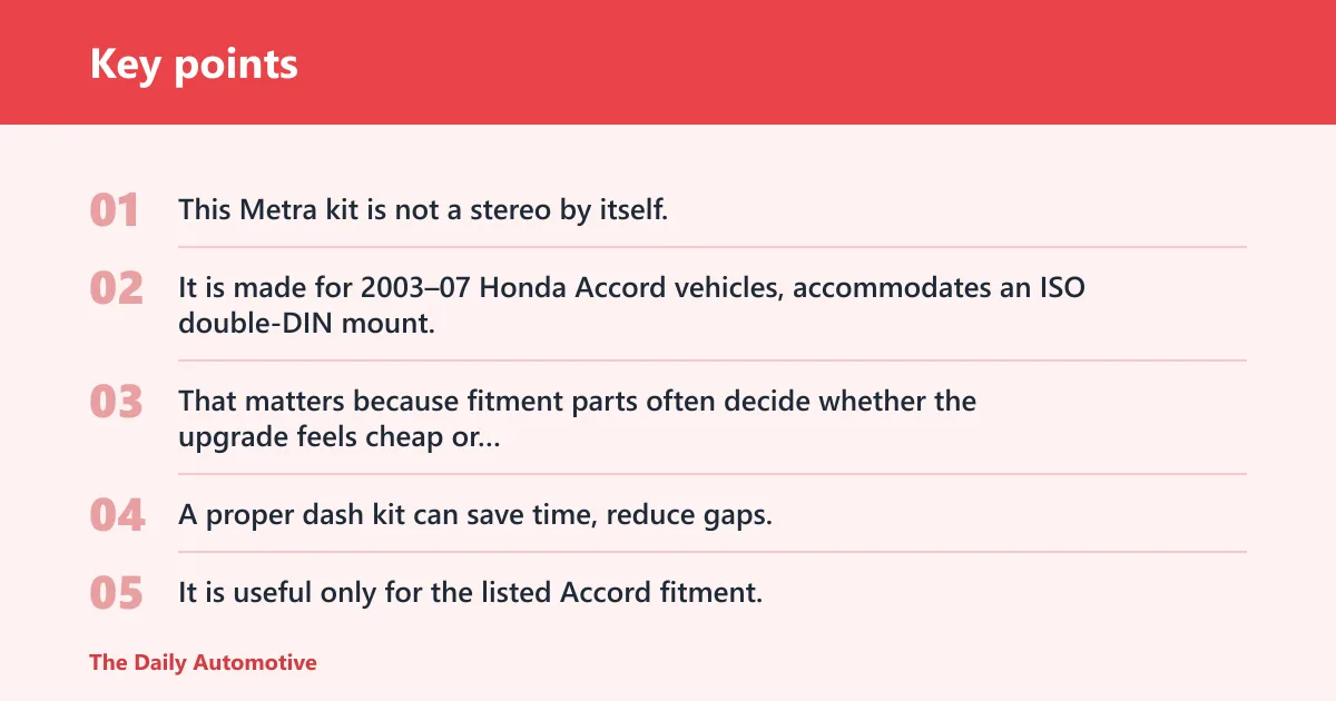 Key points: Metra 95-7862 dash kit: best for a Honda Accord swap