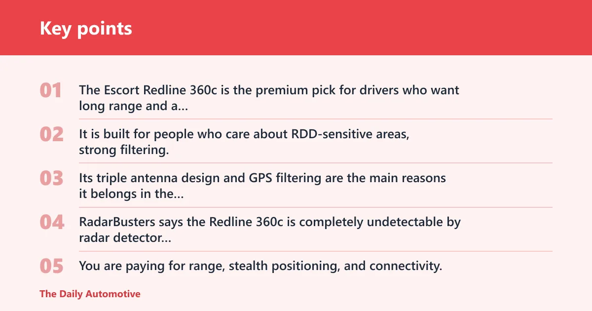 Key points: Escort Redline 360c: best for stealth and range