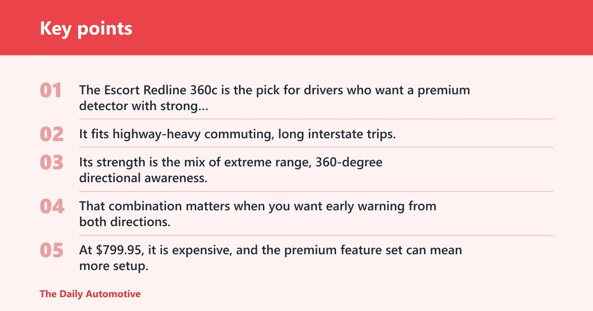 Key points: Escort Redline 360c: best for maximum range