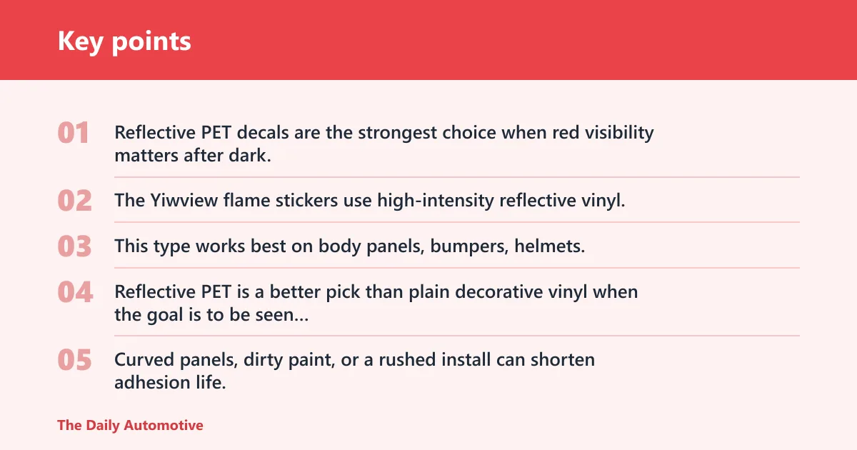 Key points: Reflective PET decals: best for night visibility