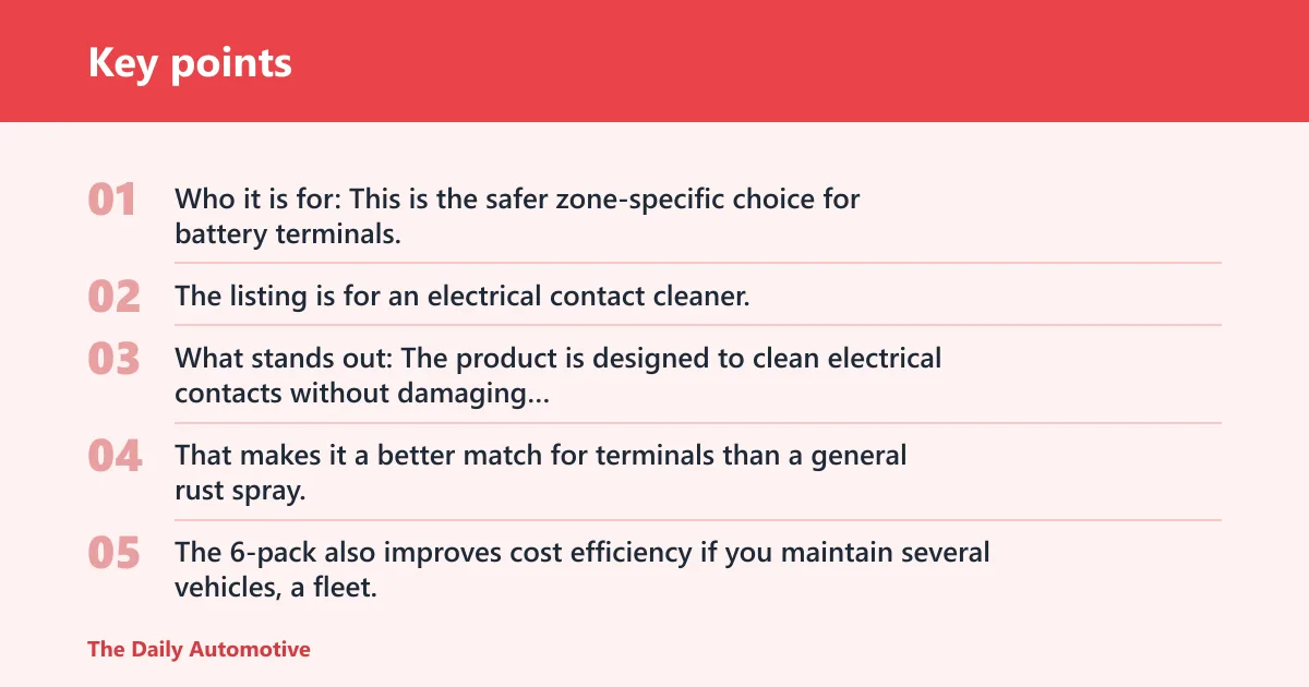 Key points: WD-40 Specialist Electrical Contact Cleaner Spray: best for battery terminals and connectors