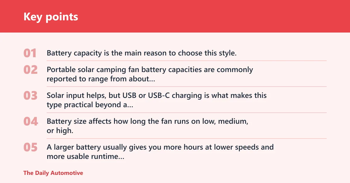 Key points: Portable solar camping fan: best for mixed-use backup