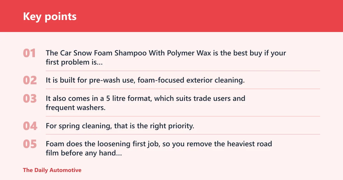 Key points: Car snow foam shampoo: best for pre-wash grime