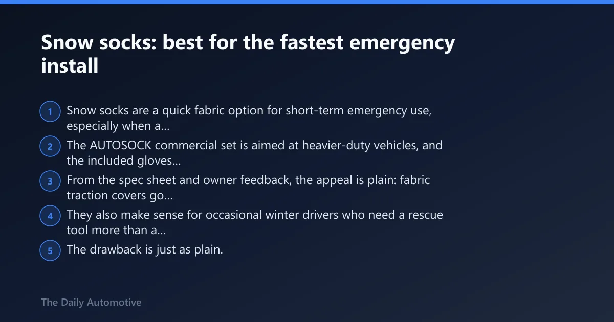 Steps: Snow socks: best for the fastest emergency install