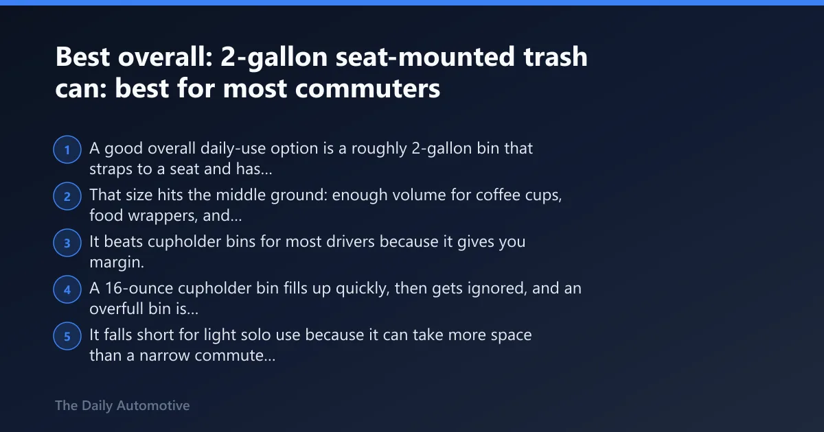 Steps: Best overall: 2-gallon seat-mounted trash can: best for most commuters