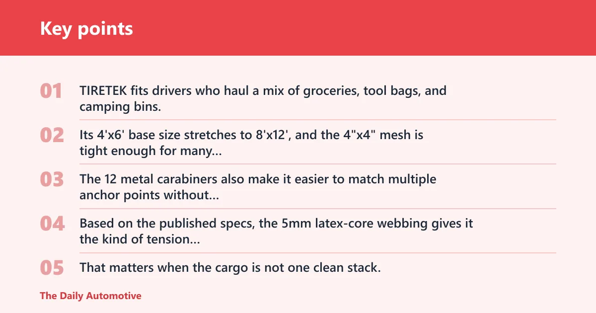 Key points: TIRETEK cargo net: best for mixed loads