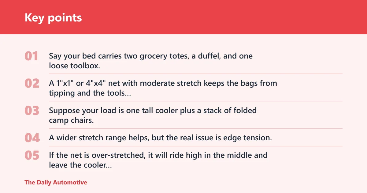 Key points: Truck bed cargo nets decision matrix