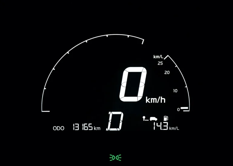 Two universal digital speedometers mounted on a car dashboard in natural daylight