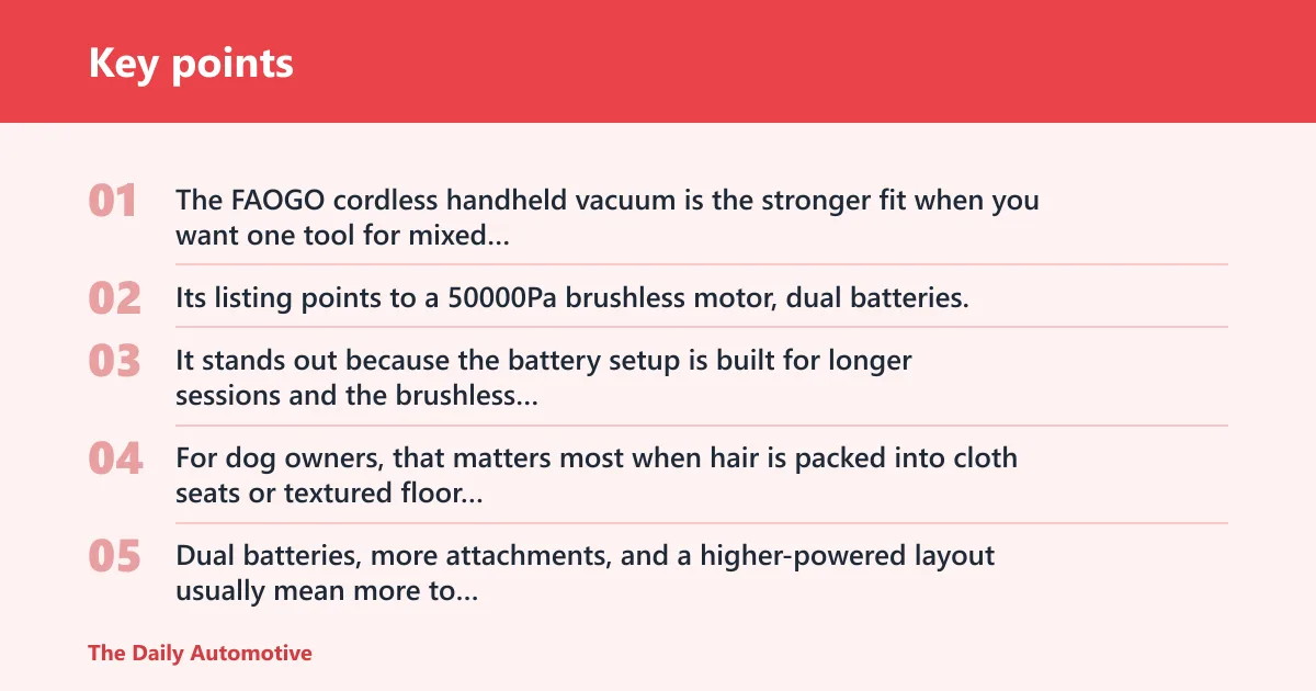 Key points: FAOGO Car Vacuum Portable Cordless: best for mixed car cleanup