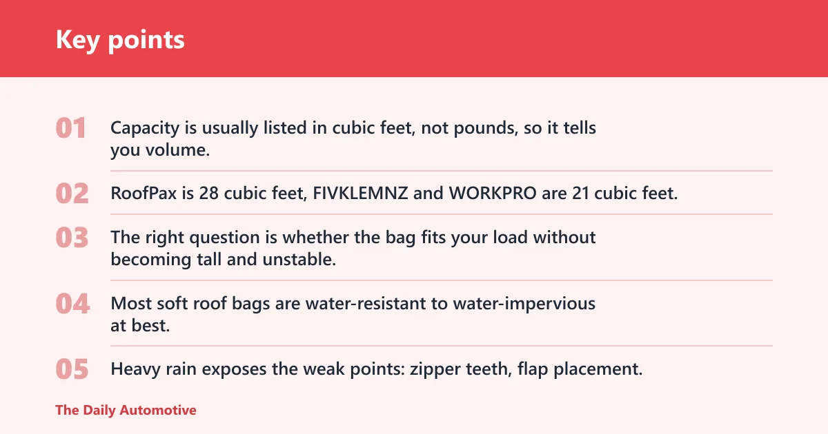 Key points: Waterproof roof bag decision table