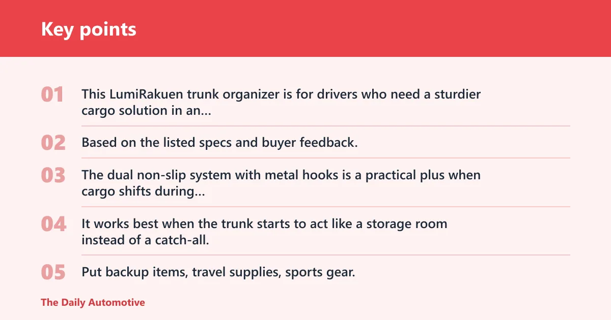Key points: LumiRakuen trunk organizer: best for bulk cargo