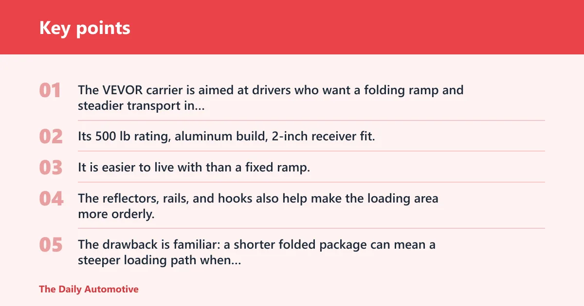 Key points: VEVOR hitch mount carrier: best for compact storage