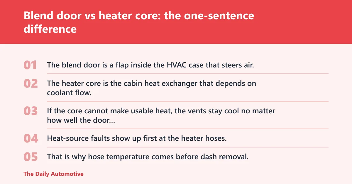 Steps: Blend door vs heater core: the one-sentence difference