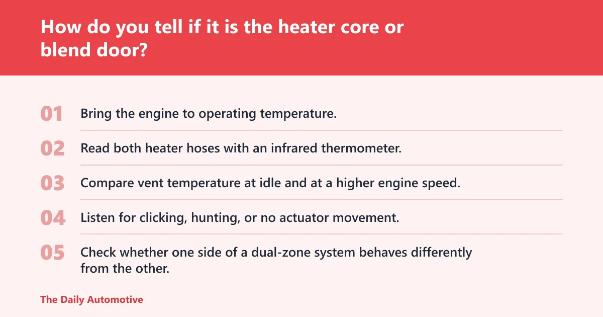 Steps: How do you tell if it is the heater core or blend door?