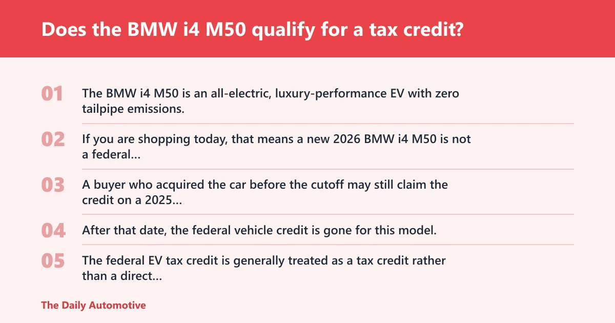Steps: Does the BMW i4 M50 qualify for a tax credit?