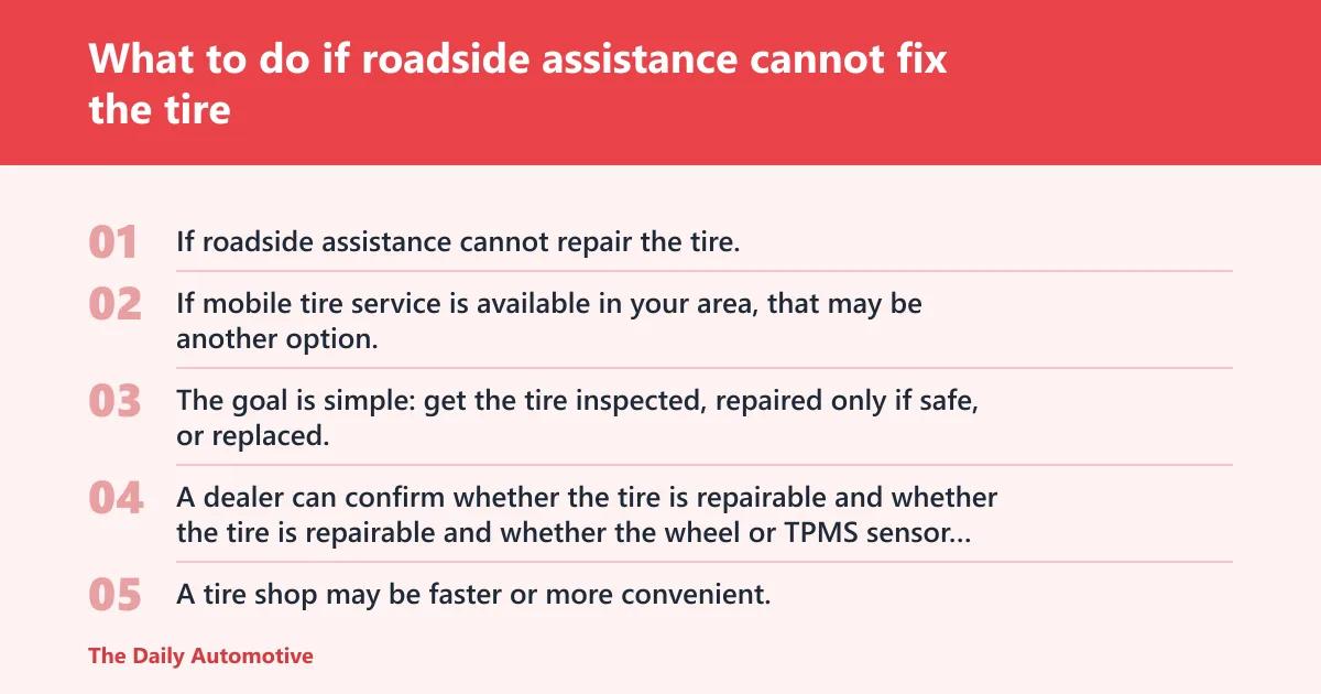 Steps: What to do if roadside assistance cannot fix the tire
