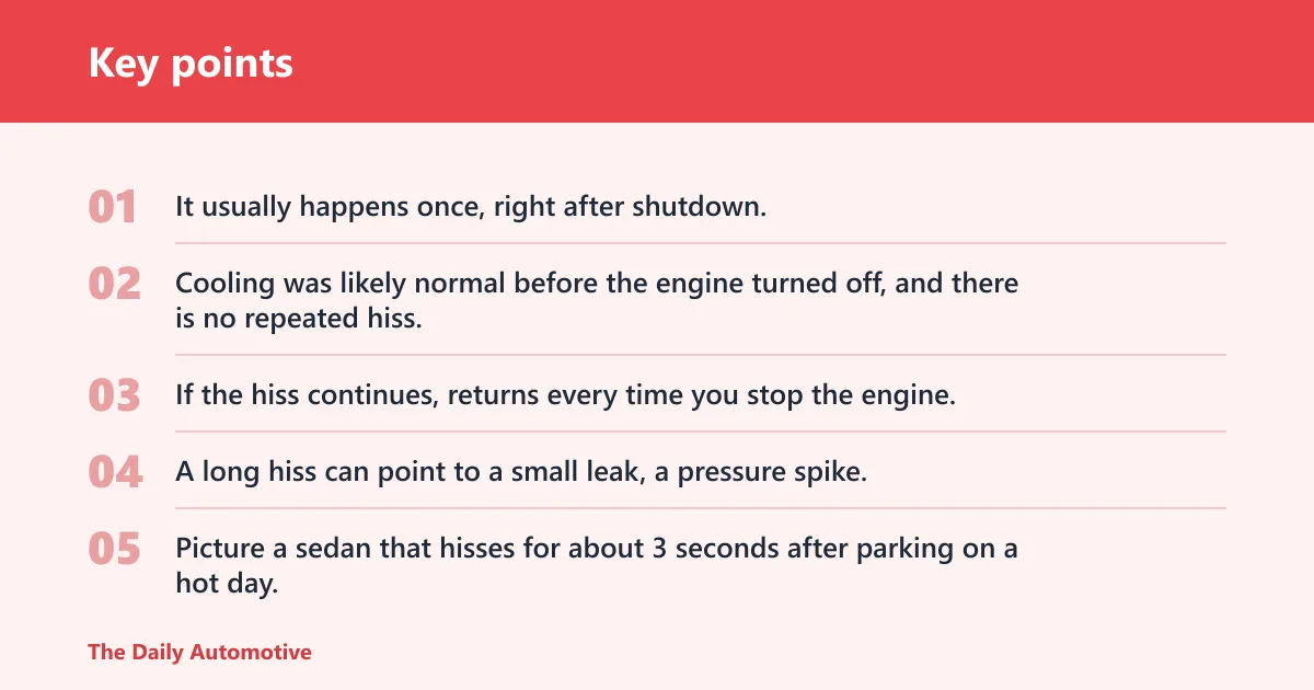 Key points: Why does my car AC hiss after shutdown?